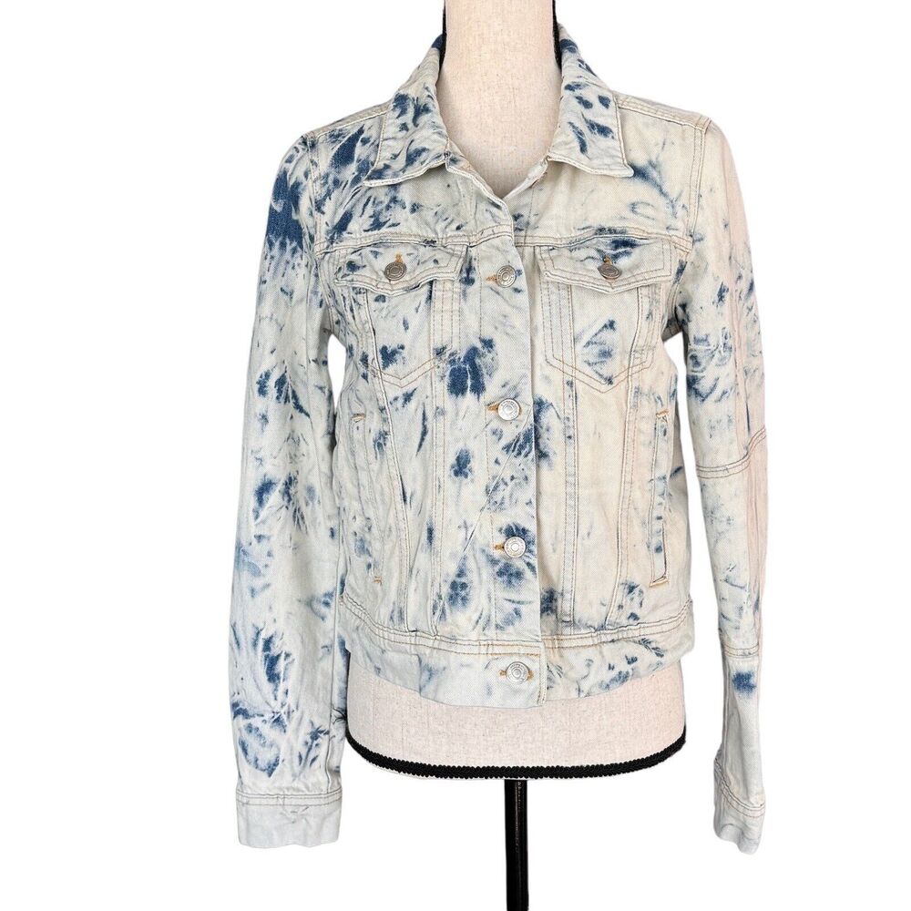 Free People Small Rumors Jean Jacket Button-Up Jones Tie-Dye Long Sleeve Pockets